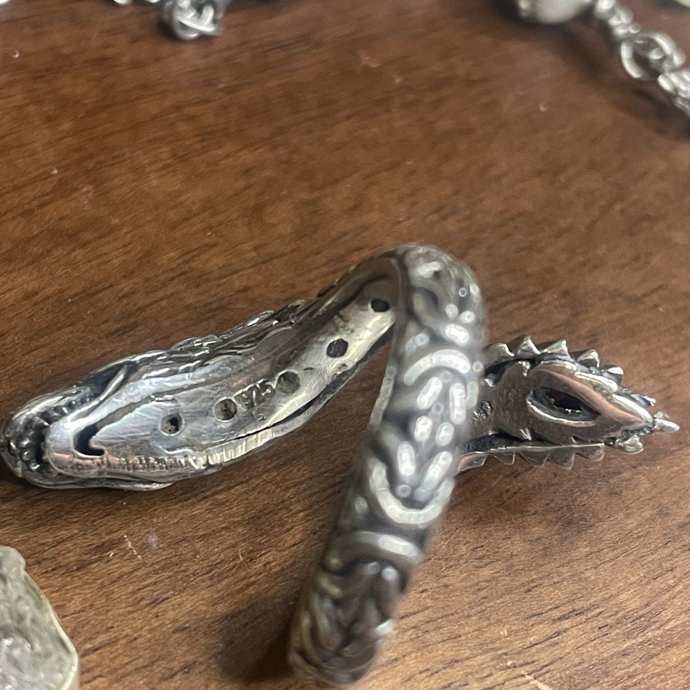 Sterling Serpent Dragon Wrap Ring with Garnet Red 925 - Picture 3 of 3